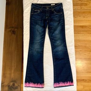 Hand Painted Flames Low Rise Flare Jeans